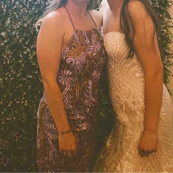 Purple and Brown Floral Halter Dress - Picture 3 of 3